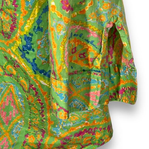 Lauren Ralph Lauren Button Down Shirt Boho Paisley Green Cotton 1X - Picture 5 of 11
